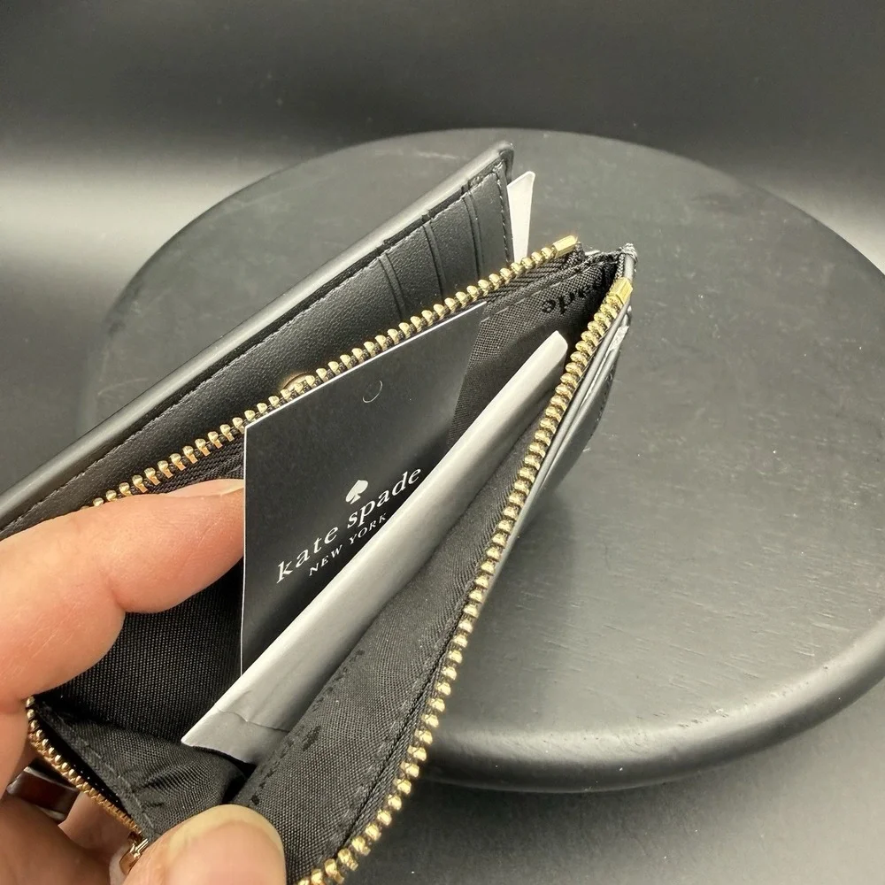 NWT Kate Spade Madison Small L-Zip Wallet Black Saffiano Leather Gold Hardware - Picture 6 of 8